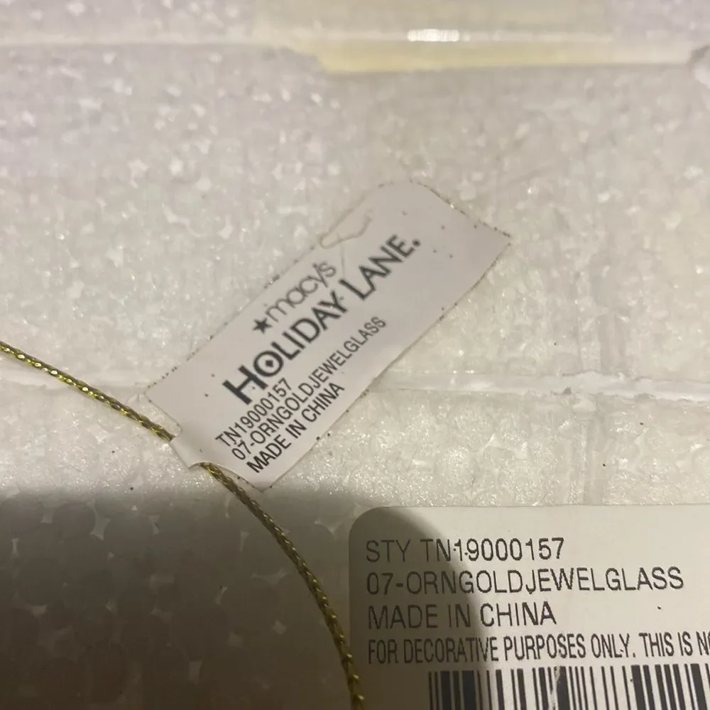 NWT. Holiday Lane Collection by Macy’s Gold Jeweled Glass Ornament